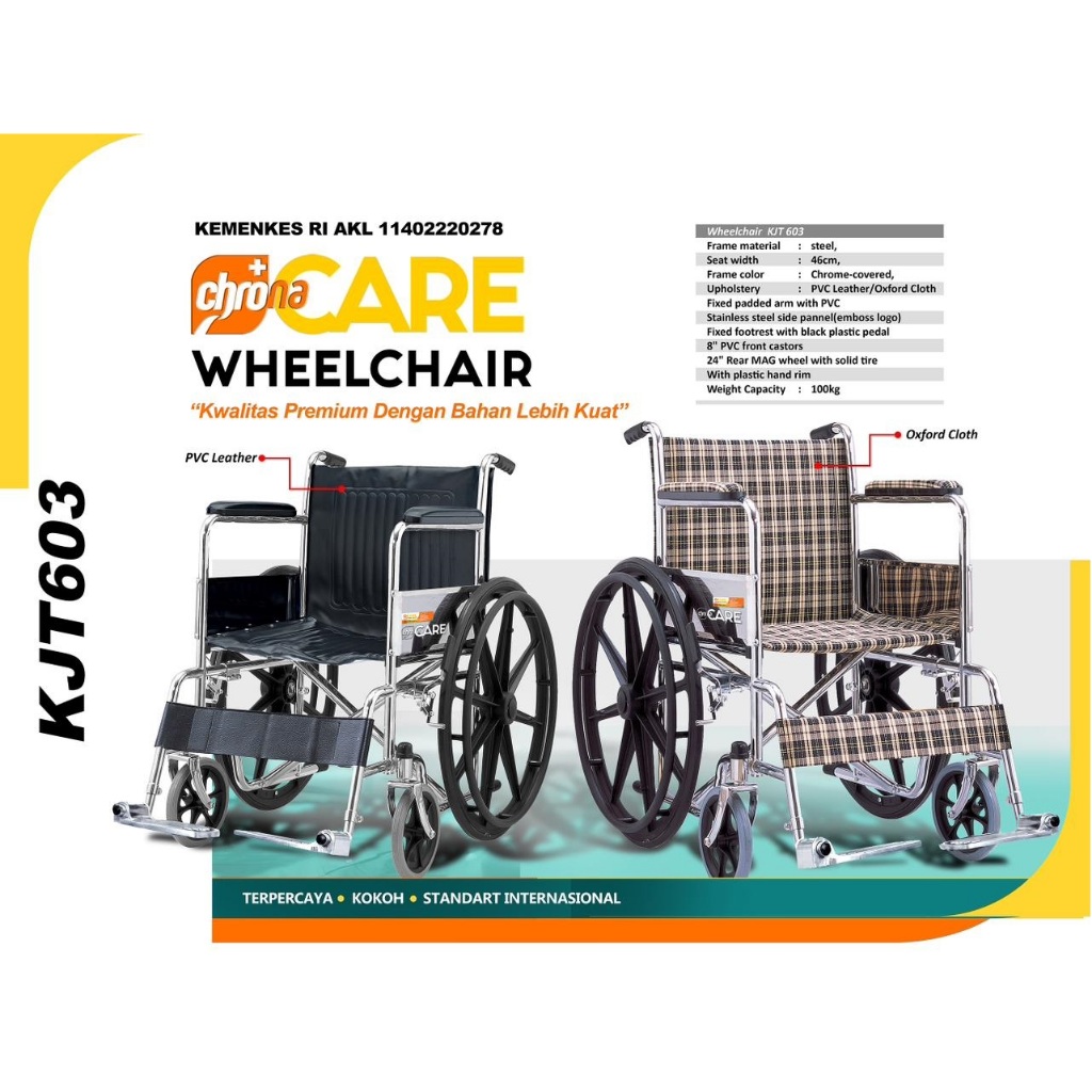 CHRONA CARE - Kursi Roda Standard Velg Racing KJT 603 / Steel Wheelchair 1 CHRONA CARE - Kursi Roda Standard Velg Racing KJT 603 / Steel Wheelchair