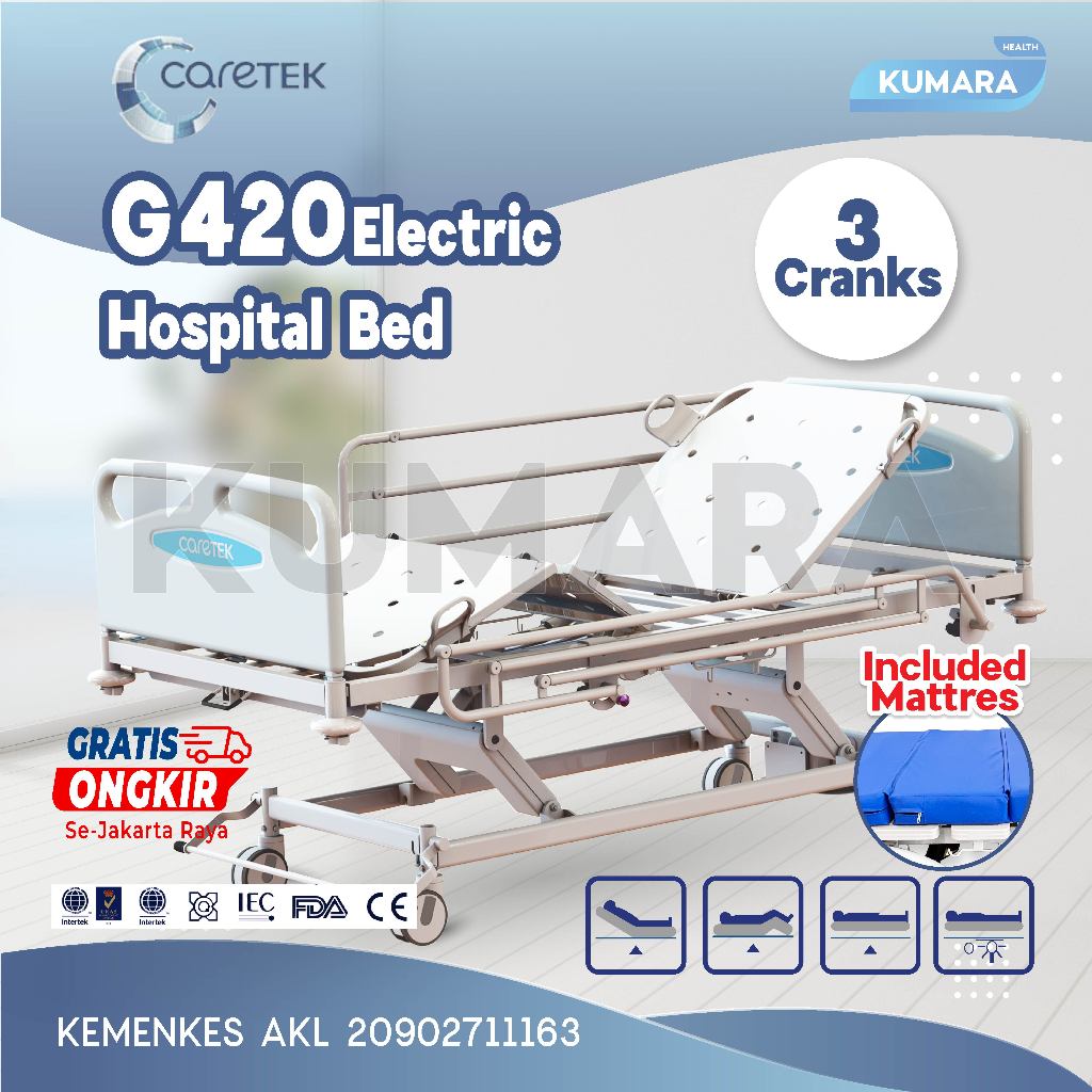 CARETEK - Hospital Bed 3 Crank Electric G420 / Ranjang Pasien Elektrik 3 Engkol 1 CARETEK - Hospital Bed 3 Crank Electric G420 / Ranjang Pasien Elektrik 3 Engkol