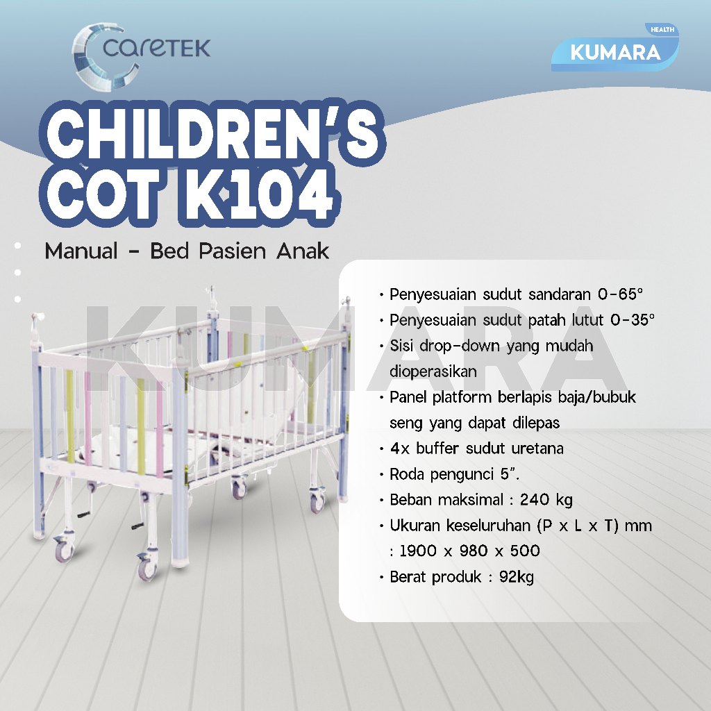 CARETEK - Children's Cot K104 2 Crank Manual / Bed Pasien Anak 2 CARETEK - Children's Cot K104 2 Crank Manual / Bed Pasien Anak - Image 2