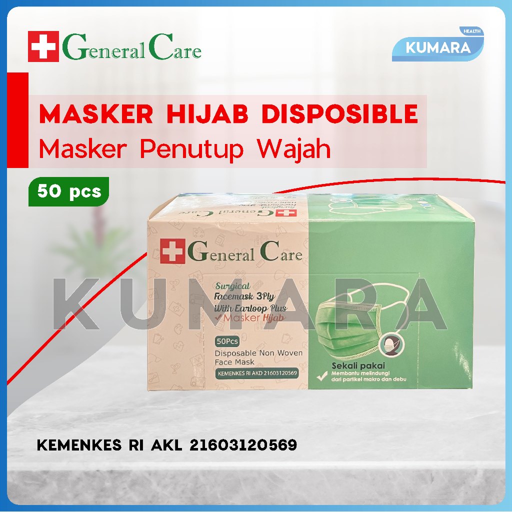 GENERAL CARE - Masker Surgical 3Ply Headloop / Masker Hijab Medis Non Woven 1 GENERAL CARE - Masker Surgical 3Ply Headloop / Masker Hijab Medis Non Woven
