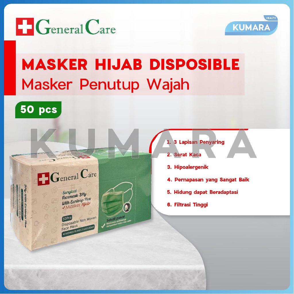 GENERAL CARE - Masker Surgical 3Ply Headloop / Masker Hijab Medis Non Woven 2 GENERAL CARE - Masker Surgical 3Ply Headloop / Masker Hijab Medis Non Woven - Image 2