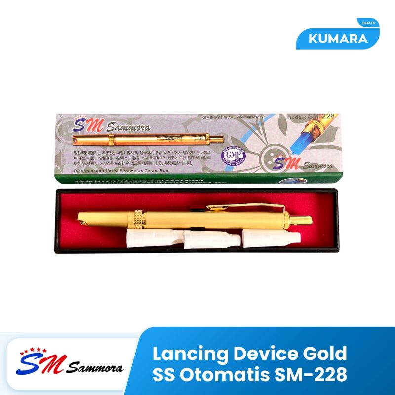 SAMMORA - Lancing Device GOLD Stainless Steel Otomatis SM-228 / Pena Bekam Otomatis 1 462 1