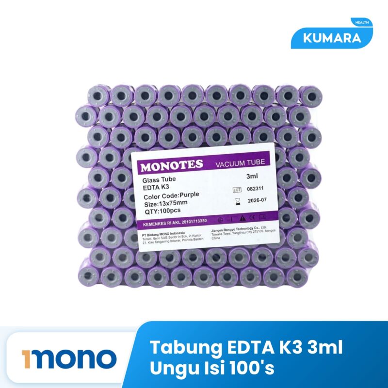 MONOTES - Tabung EDTA K3 3ml isi 100's / Tabung darah EDTA 3ml Ungu 1 493