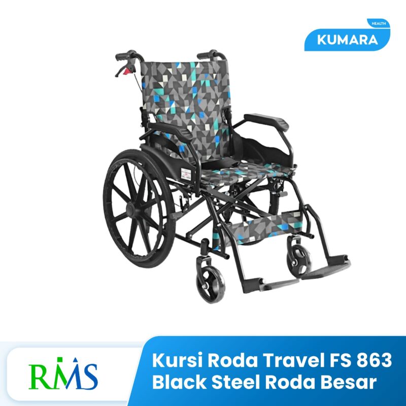 RMS - Kursi Roda Travel FS 863 Black Steel Roda Besar 1 52 1