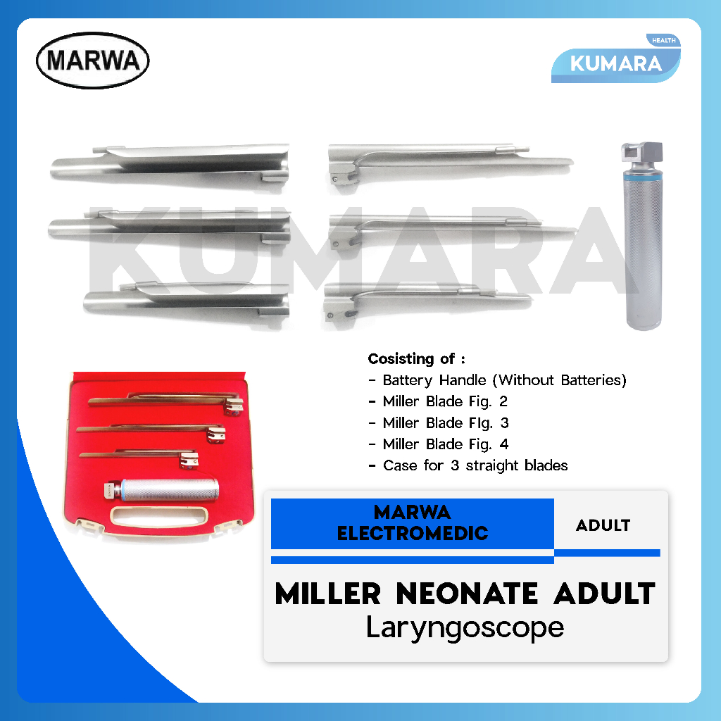 MARWA - Miller Laryngoscope Adult / Laringoskop Miller Dewasa (2-3-4) 1 MARWA - Miller Laryngoscope Adult / Laringoskop Miller Dewasa (2-3-4)