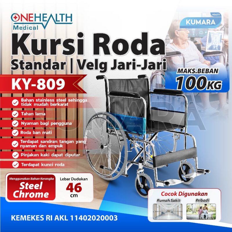 ONEHEALTH - Kursi Roda Standard Velg Jari-Jari KY 809 / Wheelchair Standard Stainless Steel 1 ginee 20260102171132817 8890920146