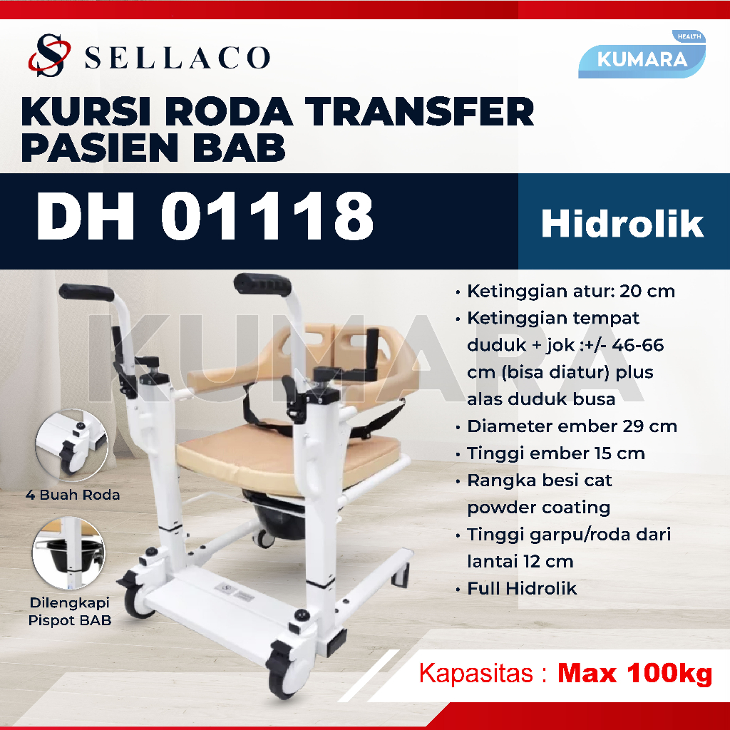 SELLA - Kursi Roda Transfer Pasien BAB Hidrolik DH 01118 / Transport Chair with Commode 1 SELLA - Kursi Roda Transfer Pasien BAB Hidrolik DH 01118 / Transport Chair with Commode