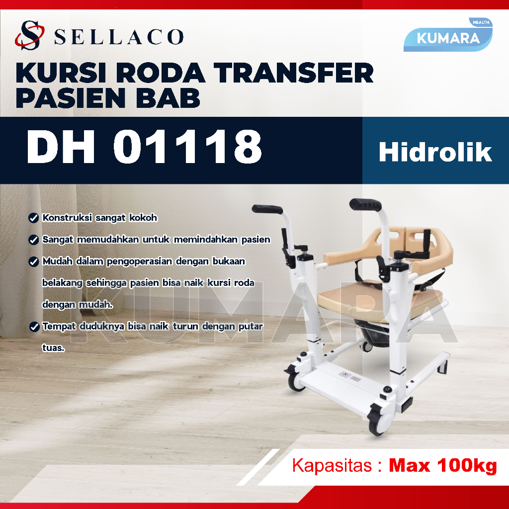 SELLA - Kursi Roda Transfer Pasien BAB Hidrolik DH 01118 / Transport Chair with Commode 2 SELLA - Kursi Roda Transfer Pasien BAB Hidrolik DH 01118 / Transport Chair with Commode - Image 2