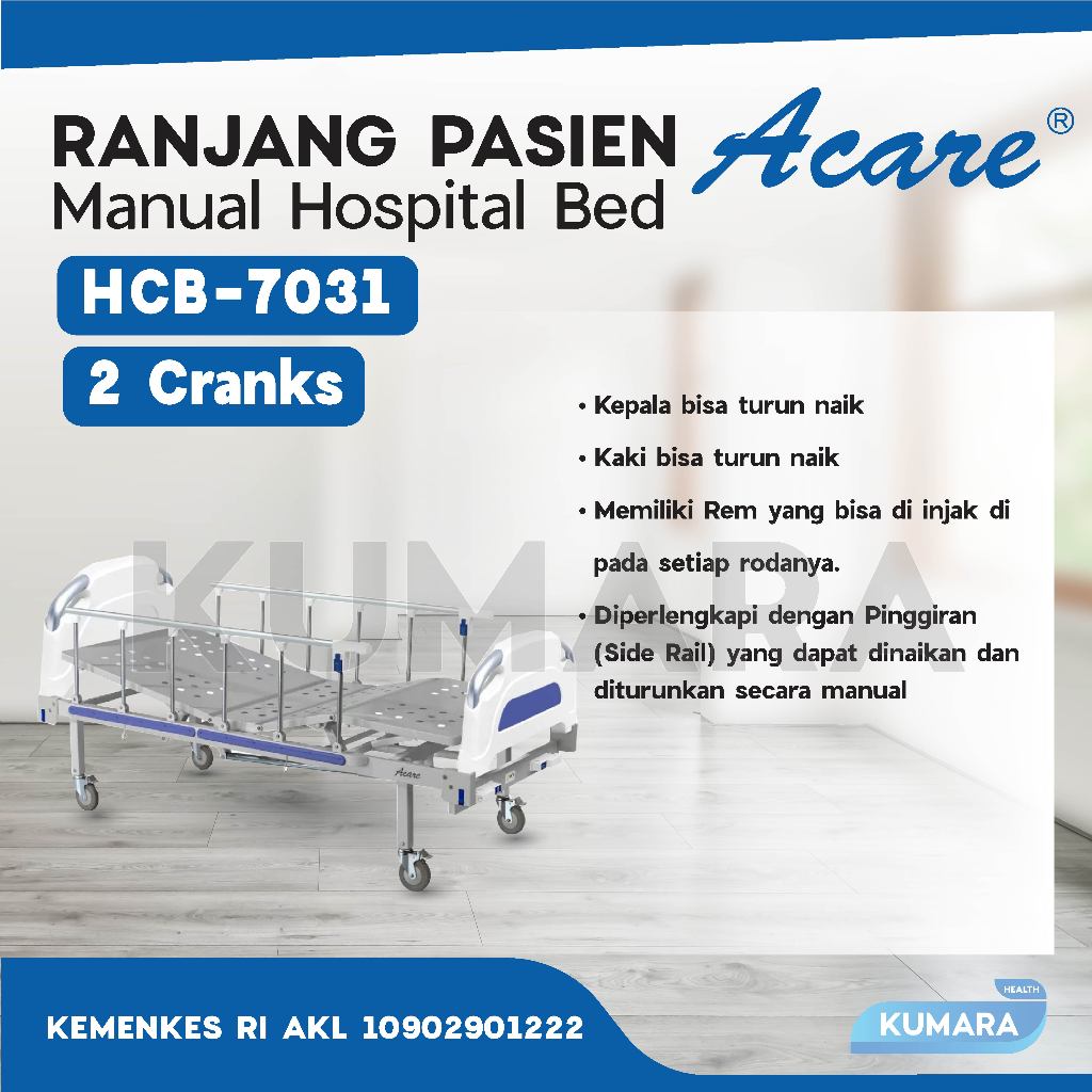 ACARE - Hospital Bed 2 Crank HCB-7031 Bed Pasien / Ranjang Pasien 2 ACARE - Hospital Bed 2 Crank HCB-7031 Bed Pasien / Ranjang Pasien - Image 2
