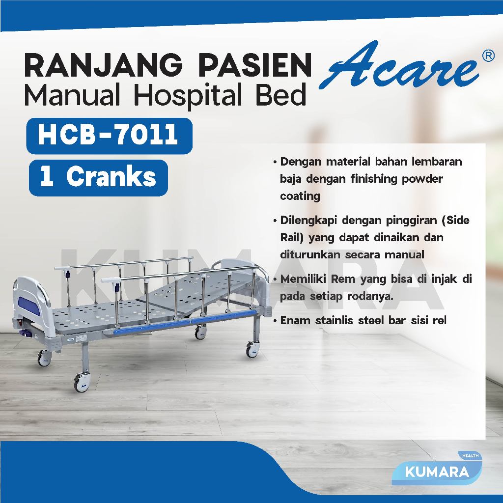ACARE - Hospital Bed 1 Crank HCB-7011 Bed Pasien / Ranjang Pasien 2 ACARE - Hospital Bed 1 Crank HCB-7011 Bed Pasien / Ranjang Pasien - Image 2
