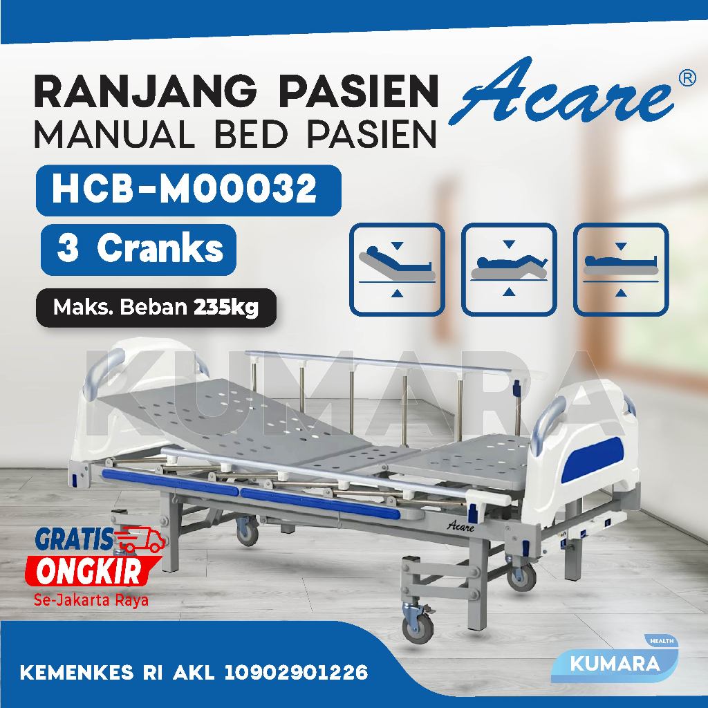 ACARE - Hospital Bed 3 Crank HCB-M0032 Bed Pasien / Ranjang Pasien 1 ACARE - Hospital Bed 3 Crank HCB-M0032 Bed Pasien / Ranjang Pasien