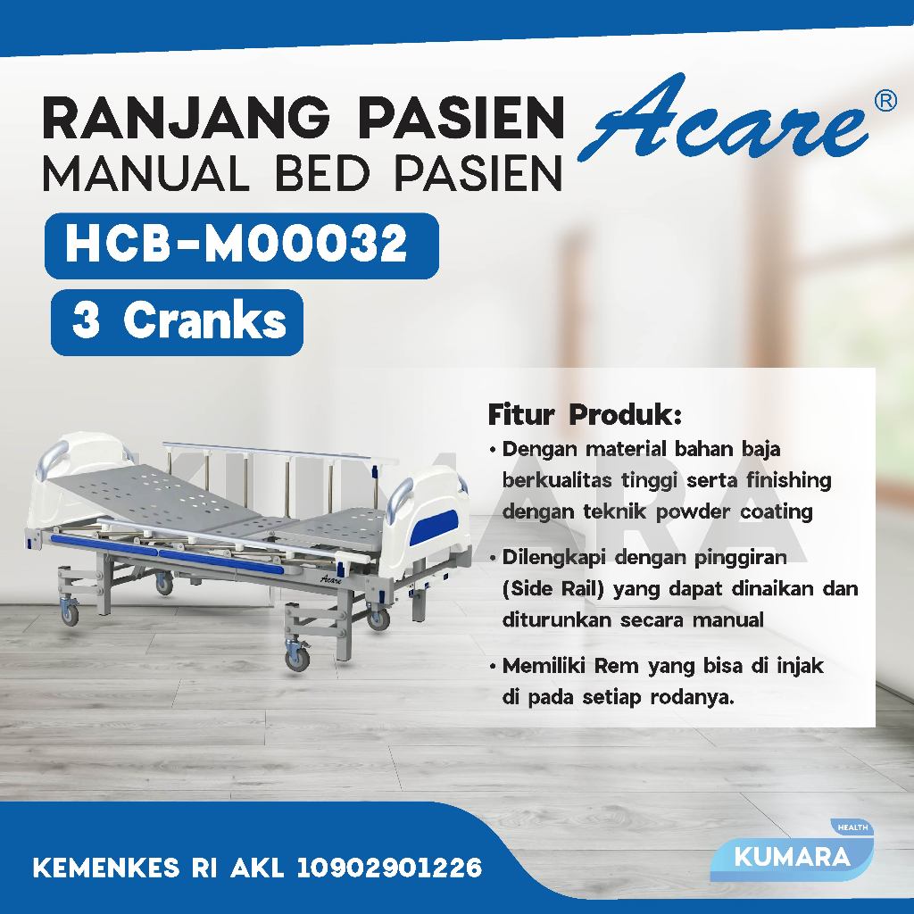 ACARE - Hospital Bed 3 Crank HCB-M0032 Bed Pasien / Ranjang Pasien 2 ACARE - Hospital Bed 3 Crank HCB-M0032 Bed Pasien / Ranjang Pasien - Image 2