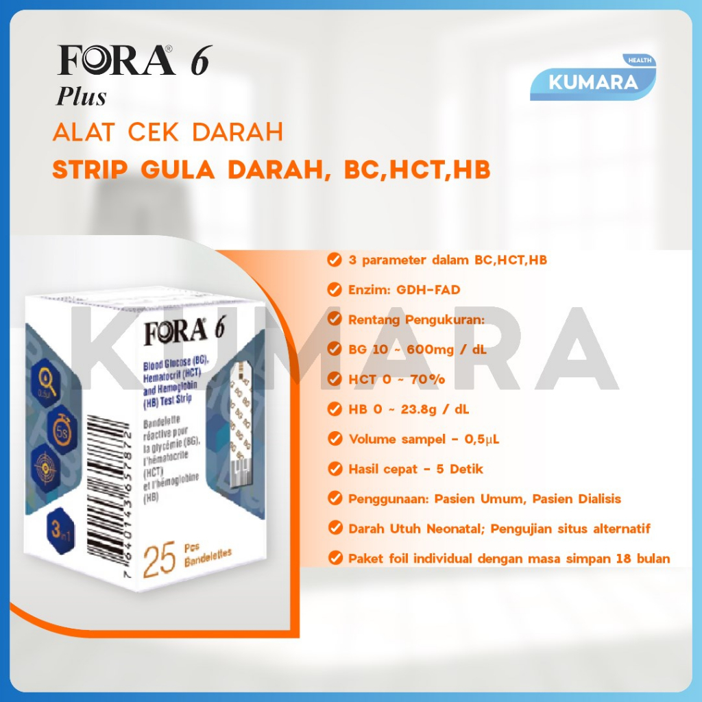 FORA 6in1 - Strip Gula Darah + Hemoglobin ( HB ) + Hematokrit isi 25 2 FORA 6in1 - Strip Gula Darah + Hemoglobin ( HB ) + Hematokrit isi 25 - Image 2
