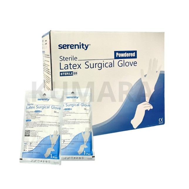 SERENITY - Sarung Tangan Steril Latex Powdered / Surgical Gloves Steril Latex BOX isi 50's 1 SERENITY - Sarung Tangan Steril Latex Powdered / Surgical Gloves Steril Latex BOX isi 50's