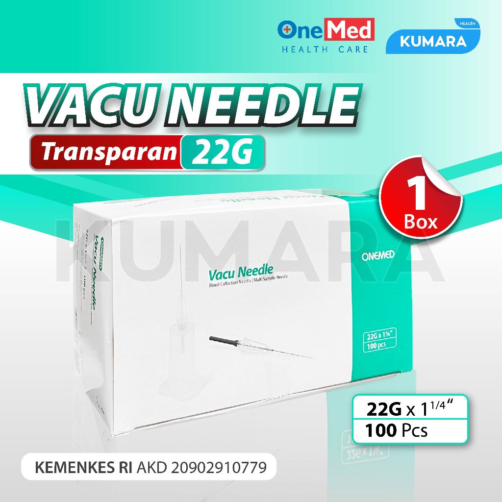 Onemed - Vacu Needle Transparan 22G X 1 1/4" Hijau Box isi 100's 1 Onemed - Vacu Needle Transparan 22G X 1 1/4" Hijau Box isi 100's