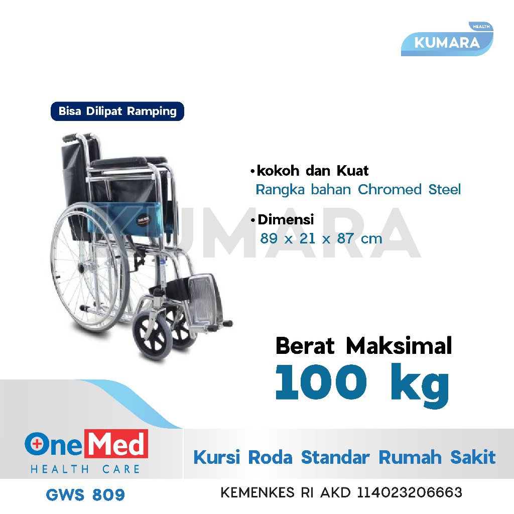 ONEMED - Kursi Roda Standar Rumah Sakit GWS 809 / Chromed Wheelchair 2 ONEMED - Kursi Roda Standar Rumah Sakit GWS 809 / Chromed Wheelchair - Image 2