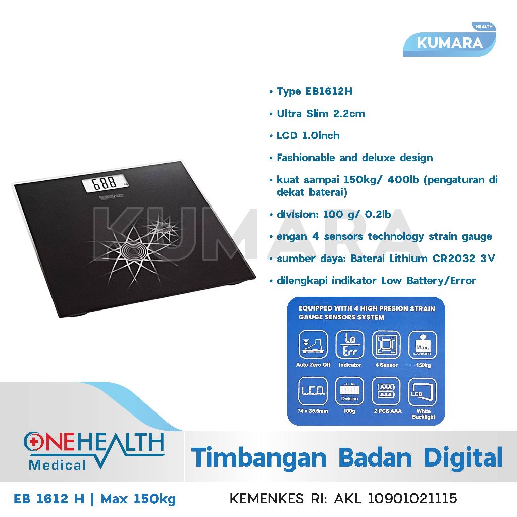 ONEHEALTH - Timbangan Badan Digital EB 1612 H 2 ONEHEALTH - Timbangan Badan Digital EB 1612 H - Image 2