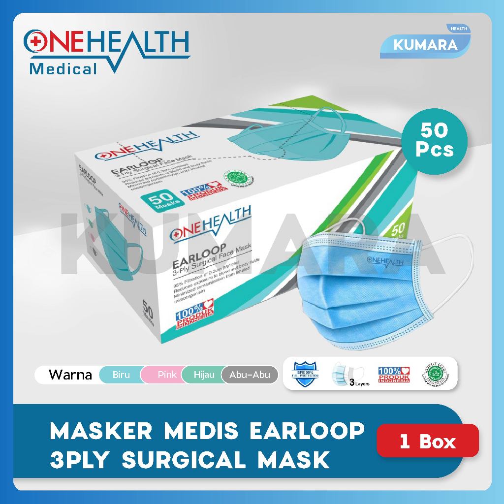 ONEHEALTH - Masker Surgical Medis 3 ply / Masker Earloop Box 50's 1 ONEHEALTH - Masker Surgical Medis 3 ply / Masker Earloop Box 50's
