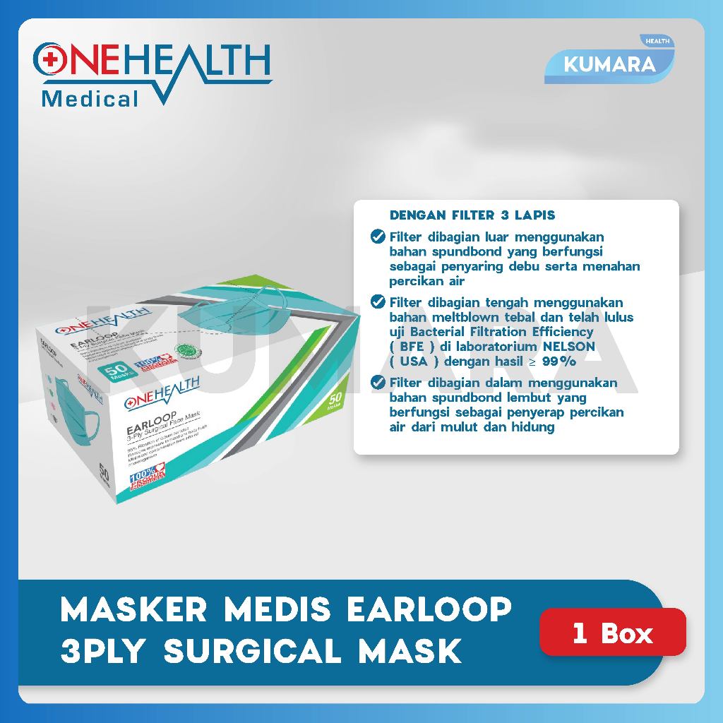 ONEHEALTH - Masker Surgical Medis 3 ply / Masker Earloop Box 50's 2 ONEHEALTH - Masker Surgical Medis 3 ply / Masker Earloop Box 50's - Image 2